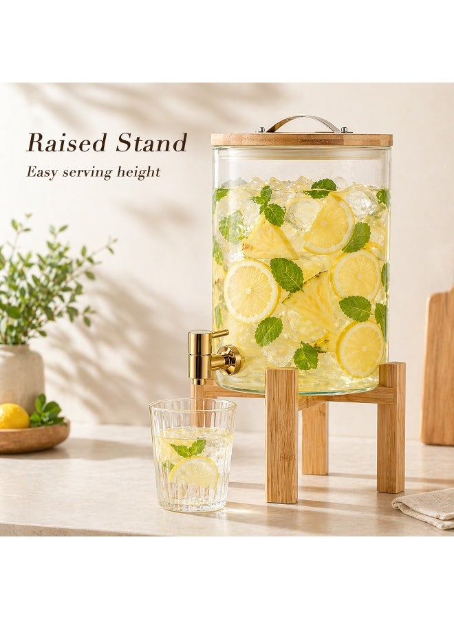 HoneyBee Honey Bee 8L Glass Beverage Dispenser with Bamboo Lid & Wooden Stand, Large Drink Dispenser with Tap for Juice, Iced Tea, Lemonade, Water, Party & Home Use 20x20x35cm - Image 5