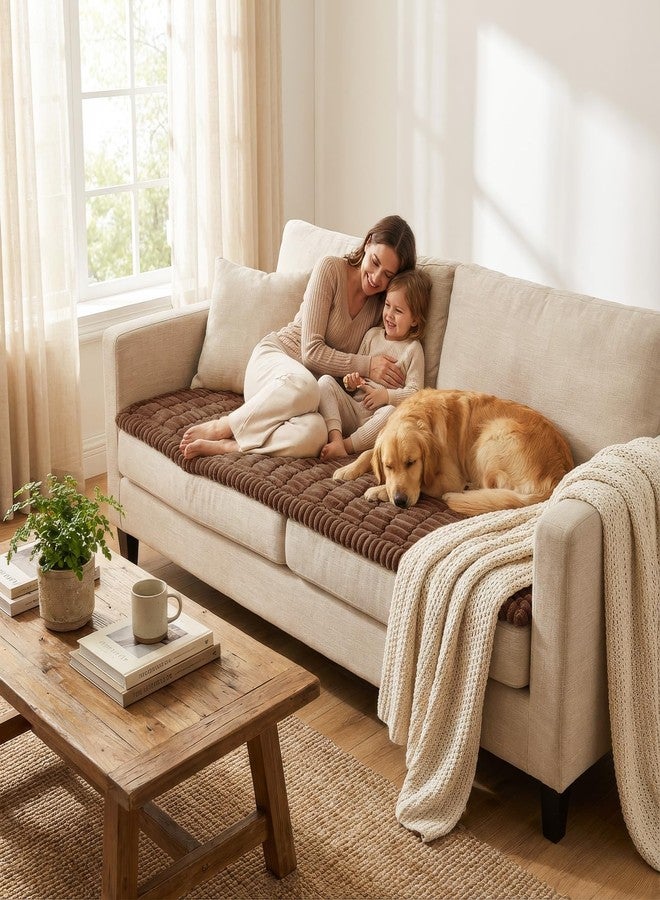 smiry غطاء أريكة سميري للكلاب، قابل للغسل، مانع للانزلاق، ناعم الملمس، مناسب للحيوانات الأليفة، غطاء أريكة بثلاث وسائد، مناسب للحيوانات الأليفة، غطاء أريكة سميك وناعم، واقي للوسائد (بني، 27.6 بوصة × 88 بوصة). - Image 5