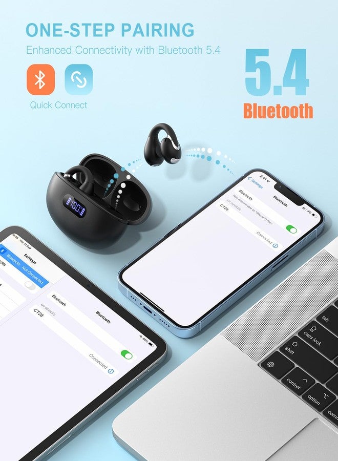 Jzones Open Ear Clip Wireless Earbuds Bluetooth 5.4, Lightweight Comfort Sports Bone Conduction Headphones Built-in Mic for Clear Audio, Stable Fit Earphones 24H Play-Black - Image 4