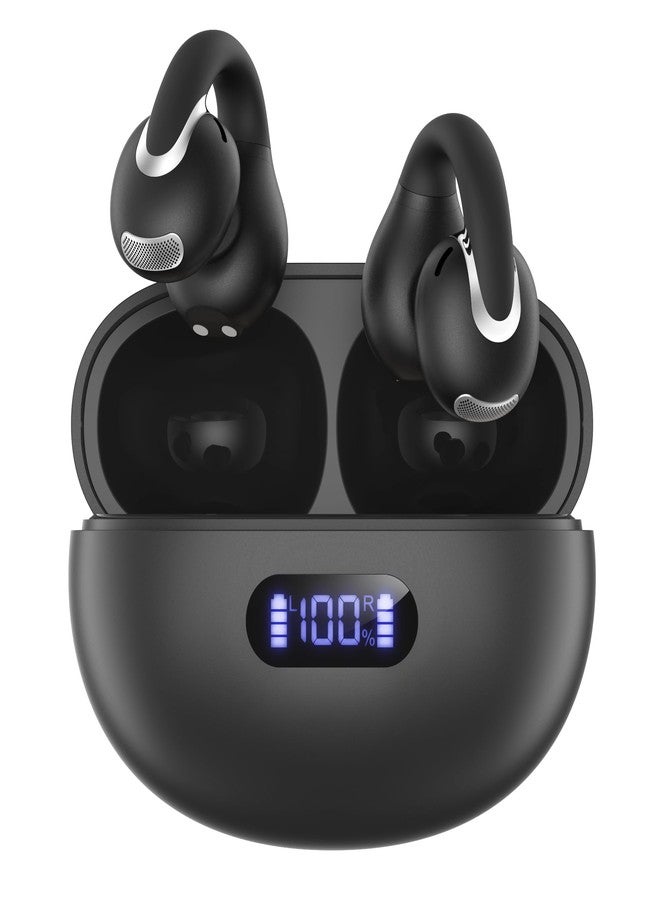 Jzones Open Ear Clip Wireless Earbuds Bluetooth 5.4, Lightweight Comfort Sports Bone Conduction Headphones Built-in Mic for Clear Audio, Stable Fit Earphones 24H Play-Black - Image 1