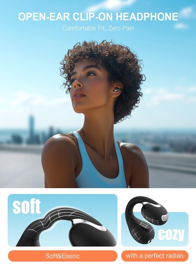 Jzones Open Ear Clip Wireless Earbuds Bluetooth 5.4, Lightweight Comfort Sports Bone Conduction Headphones Built-in Mic for Clear Audio, Stable Fit Earphones 24H Play-Black - Image 2