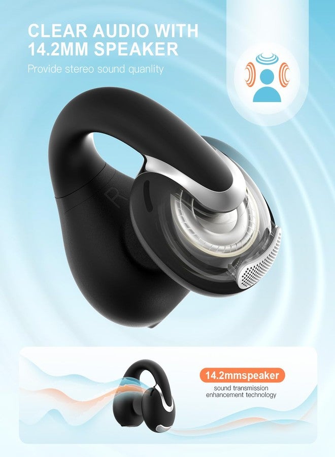 Jzones Open Ear Clip Wireless Earbuds Bluetooth 5.4, Lightweight Comfort Sports Bone Conduction Headphones Built-in Mic for Clear Audio, Stable Fit Earphones 24H Play-Black - Image 3