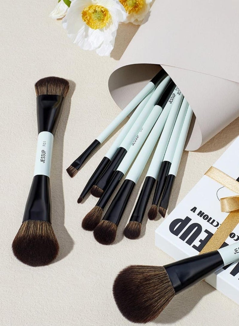 Jessup Makeup Brushes Set 10pcs, Double Sided Foundation Contour Blush Highlight Blending Eyebrow Brush Eyeshadow Eyeliner Concealer Brush, Bright Cyan Cruelty Free Cosmetic Tools T500 - Image 5