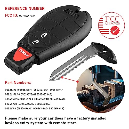 CAUORMOTE 3 Button Key Fob for Dodge Charger,RAM 1500 2500 3500,Challenger,Grand Caravan,Magnum,Chrysler Town & Country, Jeep,Keyless Entry Remote with 433MHZ,FCC ID M3N5WY783X,2 Pack - Image 4