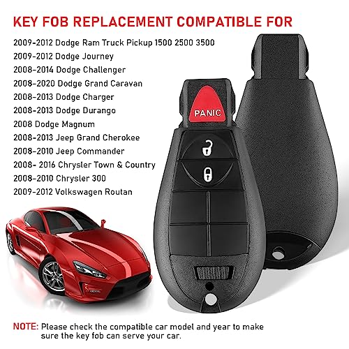 CAUORMOTE 3 Button Key Fob for Dodge Charger,RAM 1500 2500 3500,Challenger,Grand Caravan,Magnum,Chrysler Town & Country, Jeep,Keyless Entry Remote with 433MHZ,FCC ID M3N5WY783X,2 Pack - Image 3
