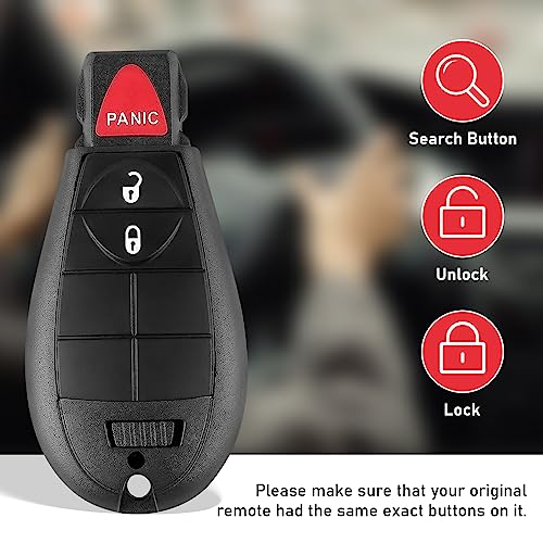 CAUORMOTE 3 Button Key Fob for Dodge Charger,RAM 1500 2500 3500,Challenger,Grand Caravan,Magnum,Chrysler Town & Country, Jeep,Keyless Entry Remote with 433MHZ,FCC ID M3N5WY783X,2 Pack - Image 2