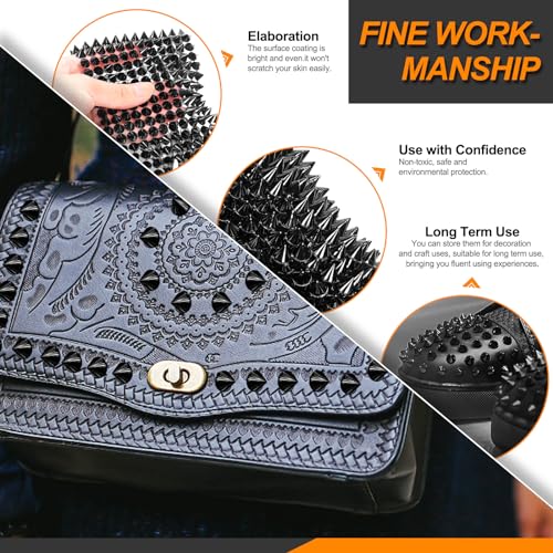 Rustark 3Pcs 3 Yards Sew Stitch On Spike Stud Set, Gold Silver Black Spikes Mesh Rivets Flat Back Spike Studs Pointed Spike Studs Trim Bead Spikes for Punk Rock Clothing DIY Craft Decor - Image 4