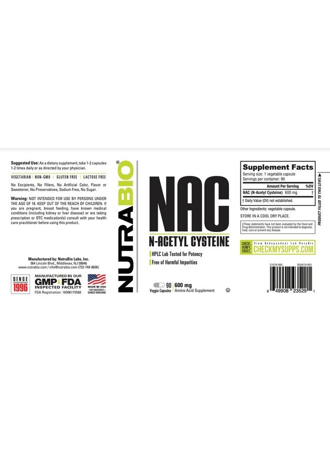 NutraBio Nacetyl Cysteine Supplement (Nac) 90 Capsules 600Mg Each Powerful Antioxidant Immune Support Boost Glutathione  - Image 5