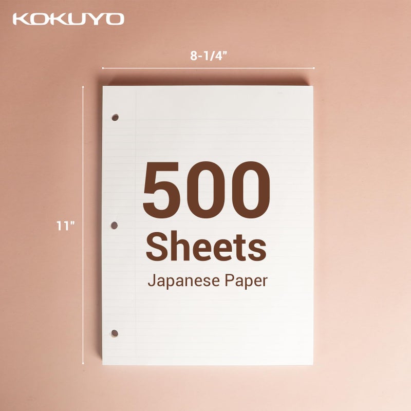 Kokuyo ورق كوكيو كامبوس Loose Leaf لملفات 3 حلقات، 11 بوصة × 8-1/4 بوصة، ورق كتابة ناعم مخطط، 500 ورقة، 70 جرام/متر مربع، مقاس جامعي، مقاوم للتسرب، مستلزمات مدرسية، صنع في اليابان (WSG-NO-887G1x5) - Image 5