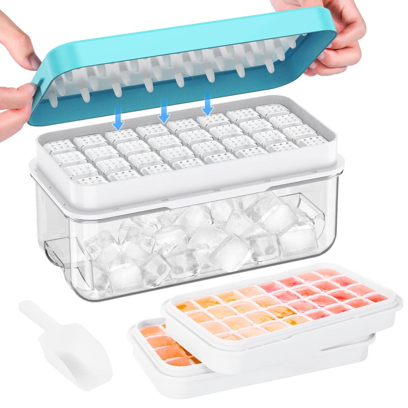 PHINOX Ice Cube Tray with Lid and Bin, PHINOX 64 pcs Ice Trays for Freezer, Ice Cube Trays for Freezer with 2 trays, Container, Lid & Ice Scoop, BPA Free - Image 1