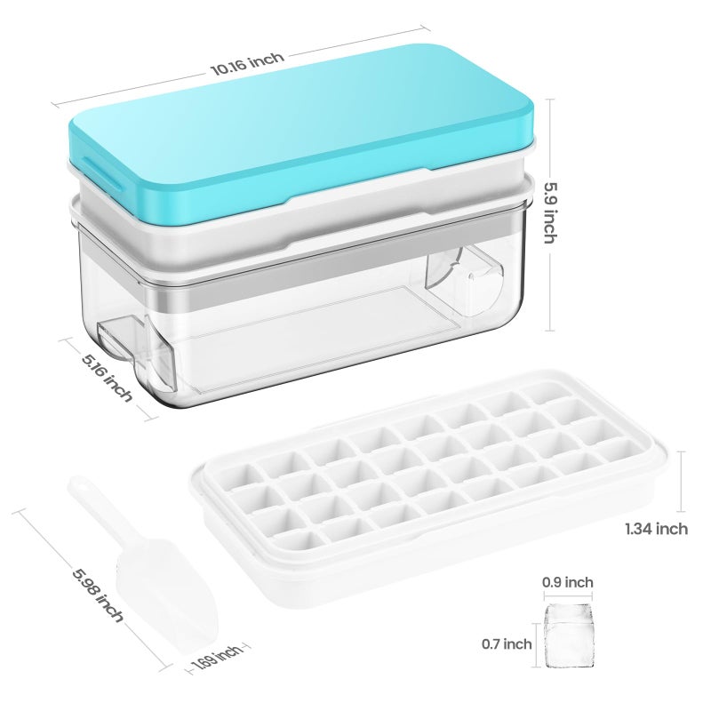 PHINOX Ice Cube Tray with Lid and Bin, PHINOX 64 pcs Ice Trays for Freezer, Ice Cube Trays for Freezer with 2 trays, Container, Lid & Ice Scoop, BPA Free - Image 5