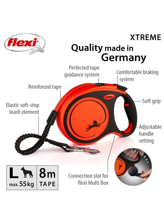 Flexi سير مرن إكستريم برتقالي وأسود كبير 8م قابل للسحب لحبل الكلاب يصل وزنه إلى 55 كجم/121 رطل - Image 2