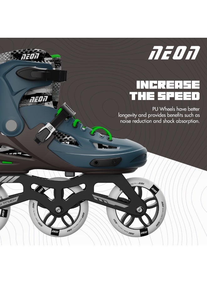 Neon Pro Inline Skates for Kids & Teens in Bronze Green with Adjustable Size US 4–7, PU 3x110mm Wheels, Lightweight Aluminum Truck, Heel Brake, and Comfortable All-Day Liner for Safe and Stylish Riding | NI01G4 - Image 2