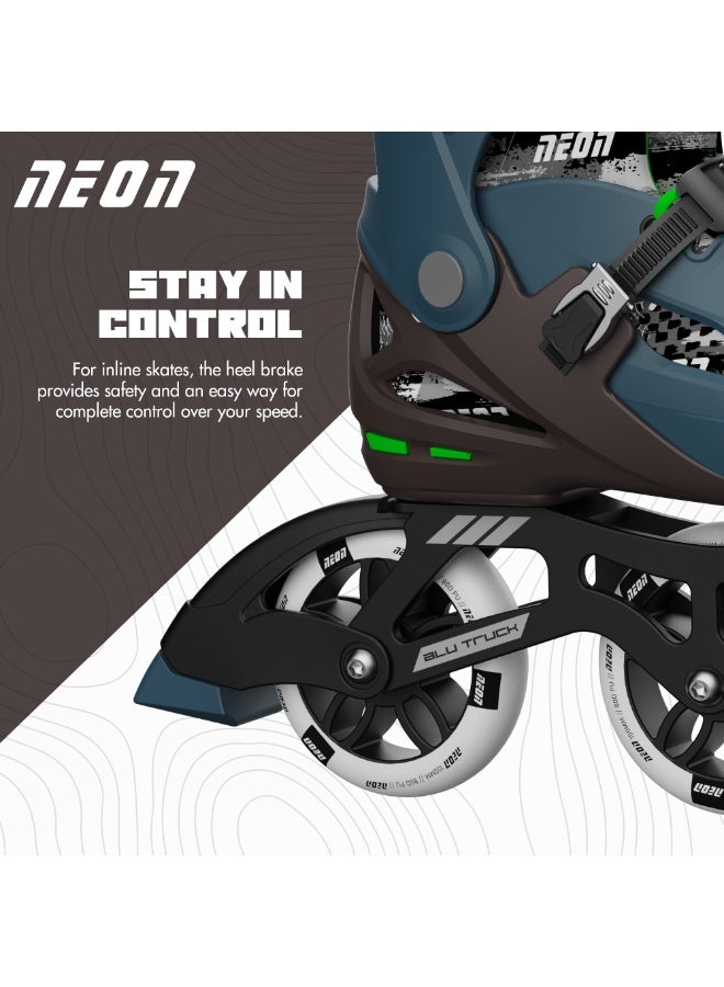 Neon Pro Inline Skates for Kids & Teens in Bronze Green with Adjustable Size US 4–7, PU 3x110mm Wheels, Lightweight Aluminum Truck, Heel Brake, and Comfortable All-Day Liner for Safe and Stylish Riding | NI01G4 - Image 3