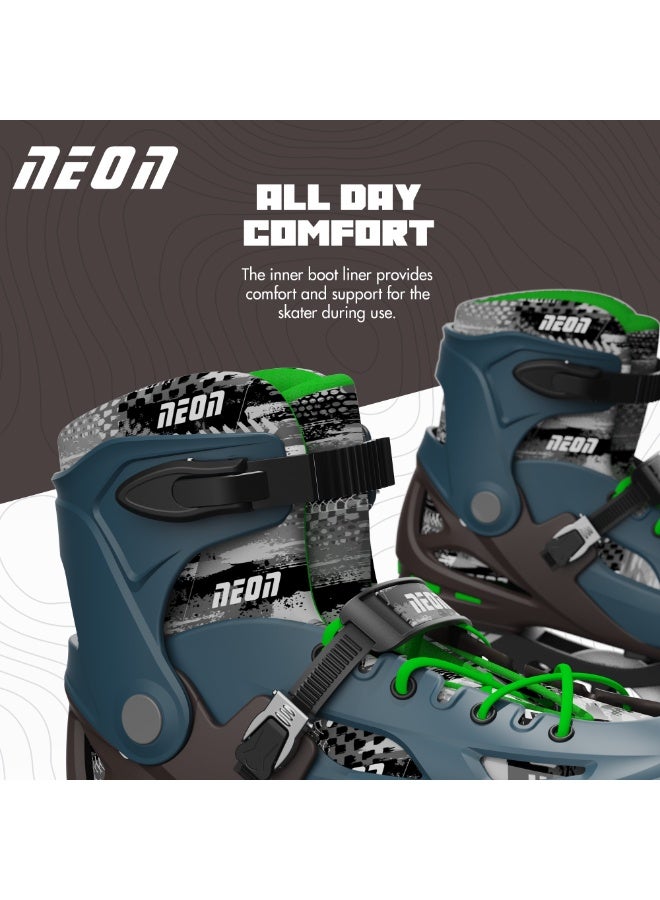 Neon Pro Inline Skates for Kids & Teens in Bronze Green with Adjustable Size US 4–7, PU 3x110mm Wheels, Lightweight Aluminum Truck, Heel Brake, and Comfortable All-Day Liner for Safe and Stylish Riding | NI01G4 - Image 4