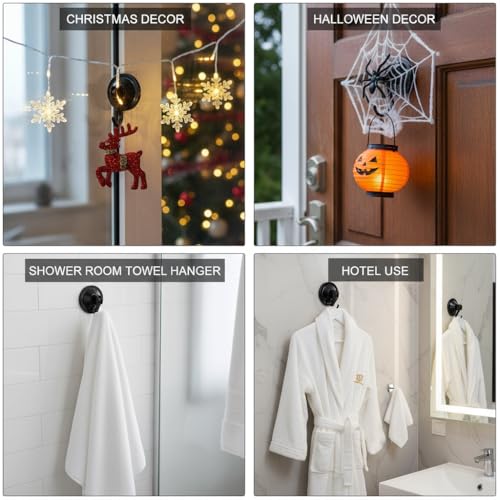 NL HOME Suction Cup Hooks, Powerful Vacuum Wreath Hangers for Glass Door or Window, Set of 4, Black - Image 5