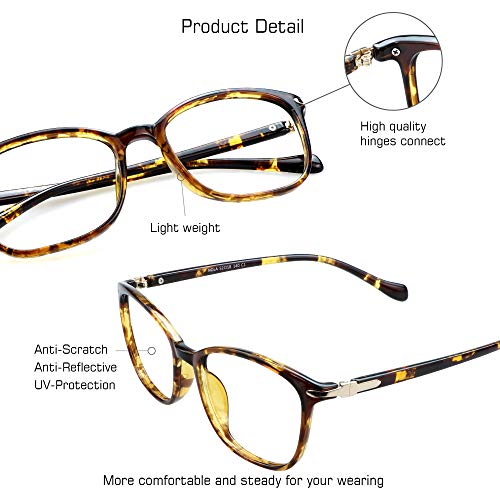 VisionGlobal Blue Light Blocking Glasses for Women/Men, Anti Eyestrain, Computer Reading, TV Glasses, Stylish Square Frame, Anti Glare(Tortoise,No Magnification) - Image 2