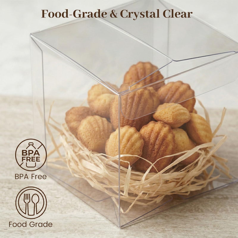 VGOODALL 45 Pcs Clear Favor Boxes, 3x3x3 Inch Large Transparent Plastic Cube Boxes for Candy, Cookies, Mini Cupcakes, Wedding, Birthday, Baby Shower Party Treats - Image 3