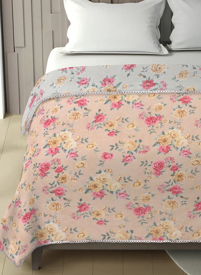 Arrabi Cream-Coloured & Grey Floral Printed Mild Winter 300 GSM Dohar - Image 3