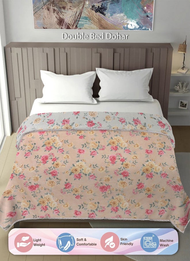 Arrabi Cream-Coloured & Grey Floral Printed Mild Winter 300 GSM Dohar - Image 1