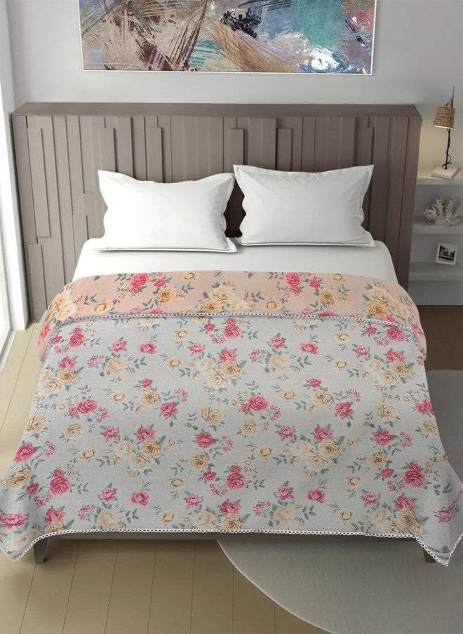Arrabi Cream-Coloured & Grey Floral Printed Mild Winter 300 GSM Dohar - Image 2