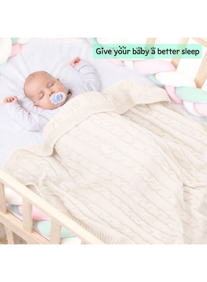 Mamas Gift Off white Cable Knit Baby Blanket – Soft Breathable Cotton Baby 80X100Cm - Image 3