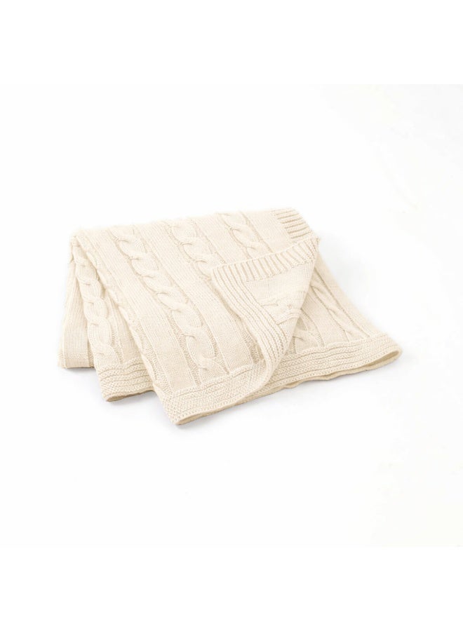 Mamas Gift Off white Cable Knit Baby Blanket – Soft Breathable Cotton Baby 80X100Cm - Image 1