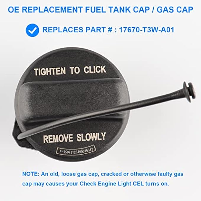 rayihni Gas Cap Fuel Cap 17670T3WA01 17670T3WA01 Compatible with Honda  20082017 Accord 20062015 Civic 20072016 CRV 20092020 Fit 20112017 Odyssey 20092015 Pilot 20162020 HRV 201014 Insight - Image 2