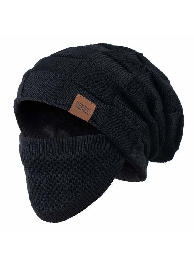 REDESS Thick Skull Cap For Winter with Face Cover, D4 Pure Black - Image 1