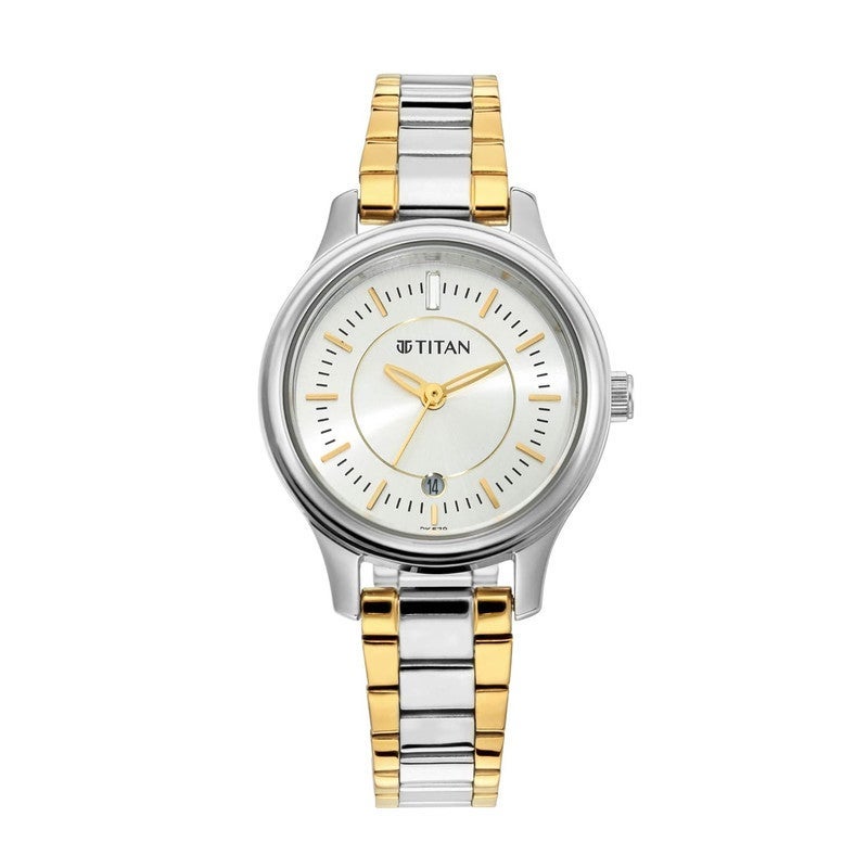 Titan Women's Quartz Analog Watch with Date - Silver Dial, Stainless Steel Strap, 27mm - 2638BM01 - Image 1