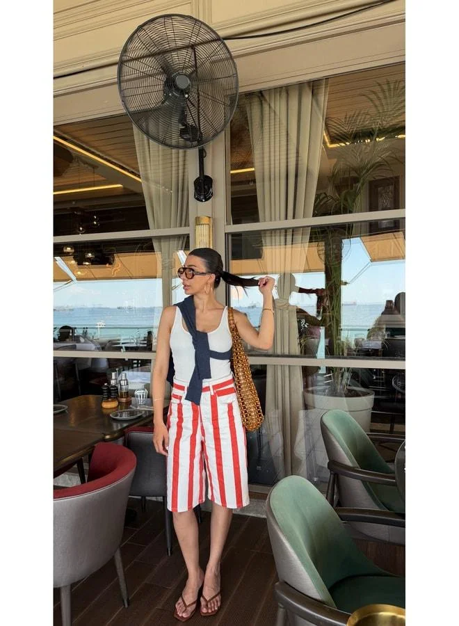 Gaus Red Striped Capri Denim Shorts GAUS-01713.