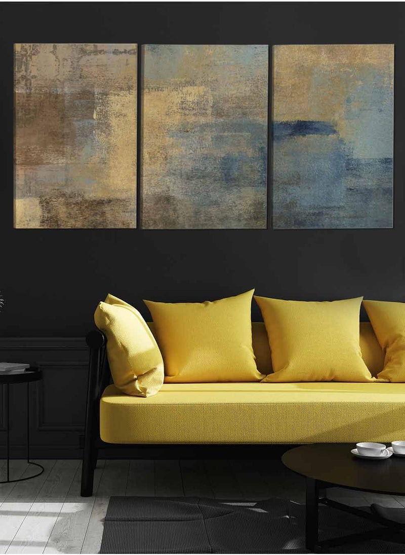 LOWHA Set Of 3 Framed Canvas Wall Arts Stretched Over Wooden Frame Retro Triptych Abstract Paintings For Home Living Room Office Decor  - Image 3