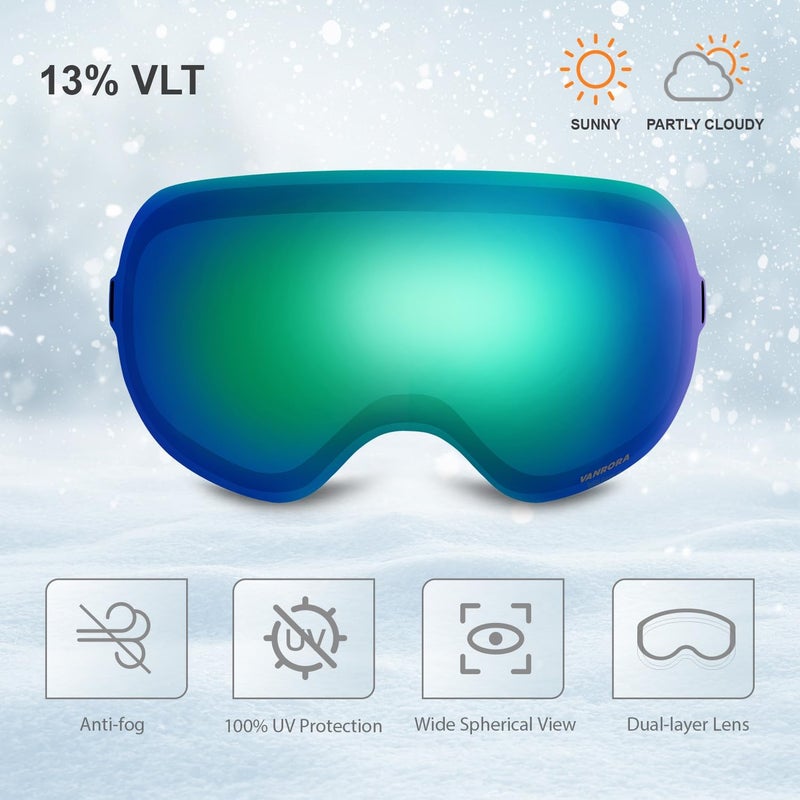VANRORA X-Mag Ski Goggles Replacement Lens, Extra Snowboard Goggles Lens, Anti-Fog & 100% UV Protection - Image 2