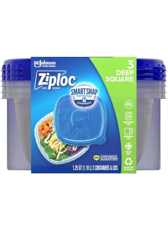 Ziploc Ziploc Storage Containers with SmartSnap Technology Deep Square 125Q 3 Pack  - Image 1