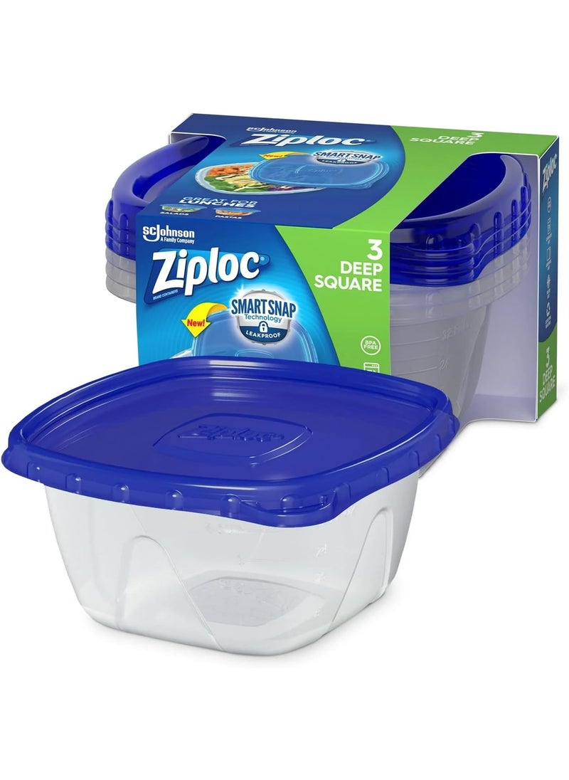 Ziploc Ziploc Storage Containers with SmartSnap Technology Deep Square 125Q 3 Pack  - Image 2