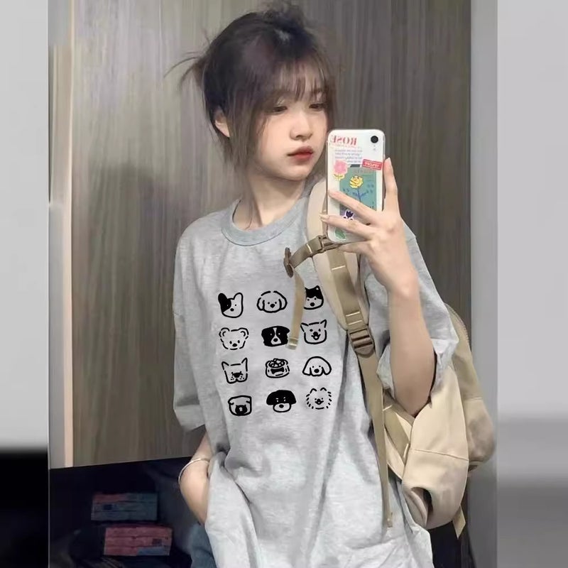 American-Style College-Style Short-Sleeved T-Shirt Women'S Pure Cotton Plus Size Summer Loose Slimming Korean-Style All-Match Half-Sleeved T-Shirt Top - Image 2