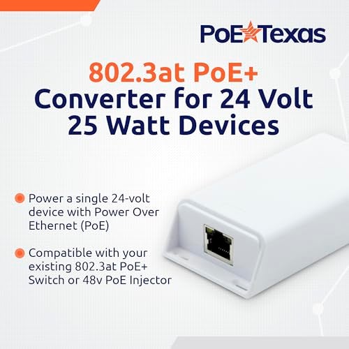 PoE Texas محول PoE Texas 48v إلى 24v - مقسم PoE مدمج مع 24 فولت 25 واط PoE أو تيار مستمر - يحول IEEE 802.3at PoE+ إلى 24V PoE سلبي أو خرج تيار مستمر 24V مع بيانات جيجابت لأجهزة Ubiquiti و Mikrotik - Image 2