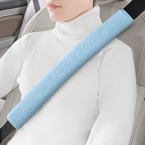 LACDL Extra Long Seatbelt Cover Super Soft Furry for Adults Kids Women Men Thick Plush Full Car Seat Belt Strap Cushion Fluffy Shoulder Pad Protector Auto Interior Accessories 1pc Blue 155in - Image 1