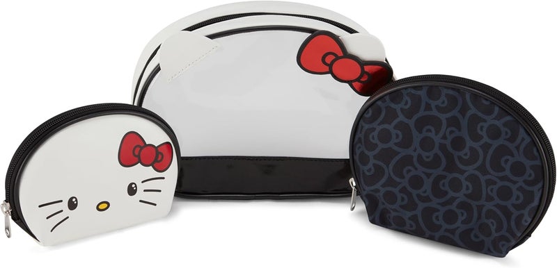SANRIO Hello Kitty Cosmetic Case Set - Girls, Boys, Teens, Adults - Officially Licensed Hello Kitty Travel Cosmetic Case 3 Piece Set (Clear Black)