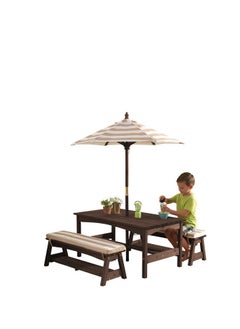 Kidkraft Outdoor Table/Bench Set - Oatmeal & White Stripe