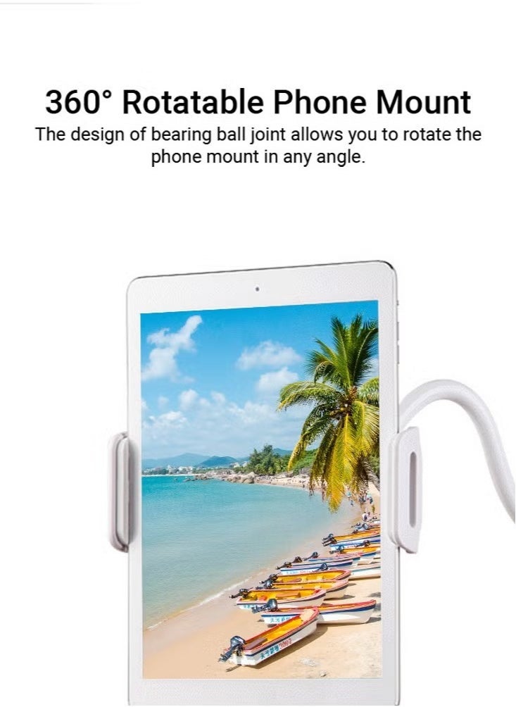 ELTRAZONE Flexible Gooseneck Tablet & Phone Holder Stand – 360° Adjustable Mount for Bed, Desk, Kitchen – Universal Clip Holder for Smartphones, iPads, Tablets (4.7"–12.9") – Sturdy Clamp Base – Hands-Free Viewing – White - Image 4