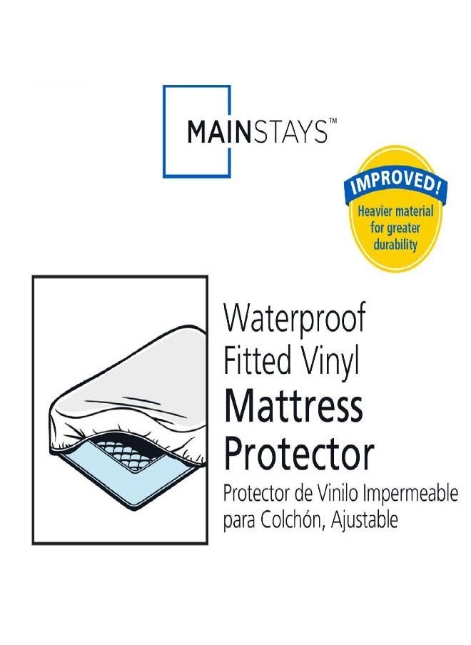 Mainstay - Mainstays Waterproof Fitted Vinyl Queen Mattress Protector, White - Image 1
