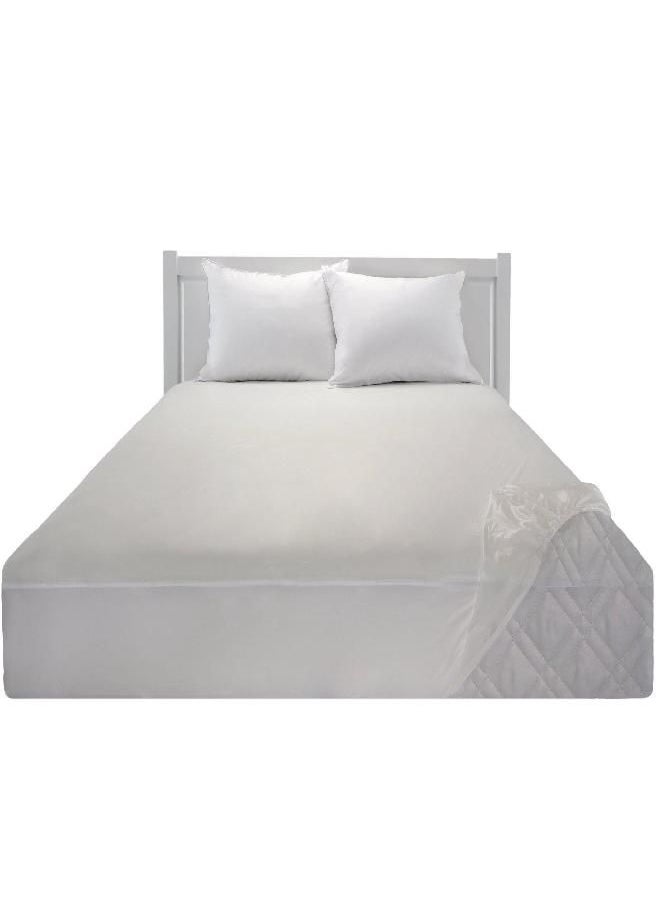 Mainstay - Mainstays Waterproof Fitted Vinyl Queen Mattress Protector, White - Image 1
