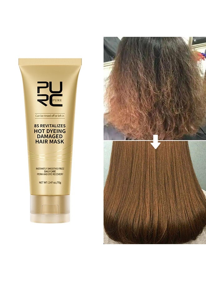 بيور قناع الشعر، 8 ثوانٍ لتجديد الشعر التالف بسبب الصبغة الساخنة قناع الشعر النقي، الكيراتين الاحترافي ينعم الشعر المجعد على الفور العناية اليومية بلسم إصلاح التجعيد والصبغة - Image 2