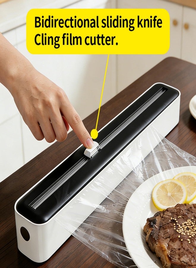 Sonile Plastic Wrap Dispenser with Cutter | Black | Fits 12-Inch Wide, 100-Foot Rolls (Up to 1.65" Diameter) | with Cling Film | Magnetic & Suction - Image 4