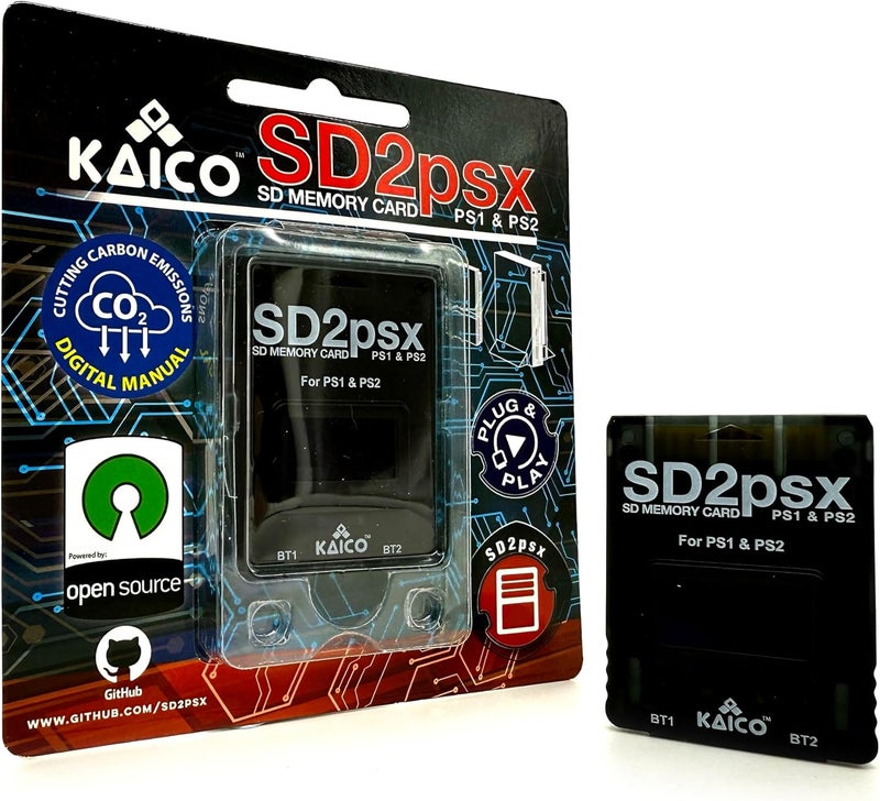 KAICO بطاقة ذاكرة PSX Mem Card Gen 2 متوافقة مع PlayStation 1 و 2 - قابلة لترقية البرنامج الثابت - سعة تخزين غير محدودة - تتضمن بطاقة MicroSD بسعة 8 جيجابايت - بطاقة ذاكرة ألعاب عالية السرعة لأجهزة PS2/PS1/PS One. - Image 2