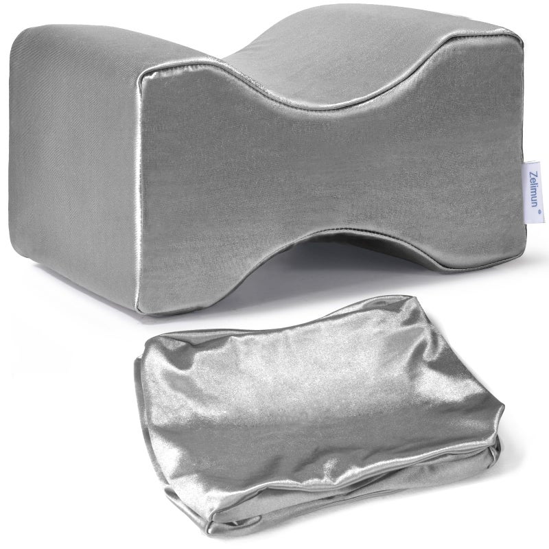 Zelimun Knee Pillow Cover Replacement 10" x 8" x 6.3", Leg Pillowcase with Long Zipper, Washable Cover for Contour Knee Foam Support Pillow (Grey) - Image 1