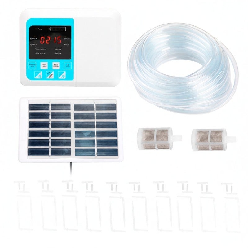 Automatic Watering Device: Solar Charge Design 18650 Rechargeable Lithium Battery - Voice Guide Manual Mode Potted Plant Irrigation System for Indoor Outdoor Potted Plants - Image 1