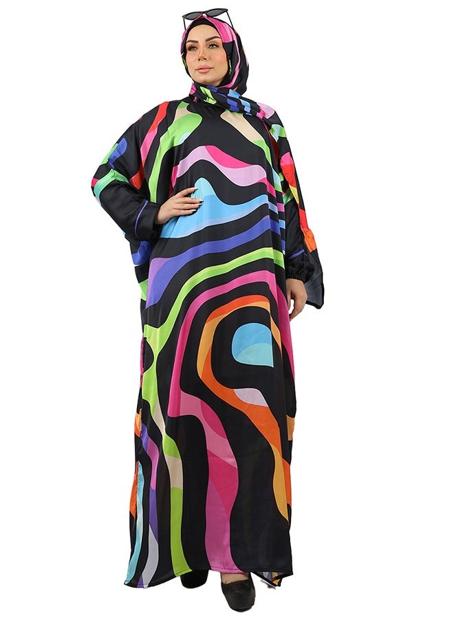 Zmurud Practical Printed silky satin prayer dress with headscarf from zmurud fashion  - Image 1
