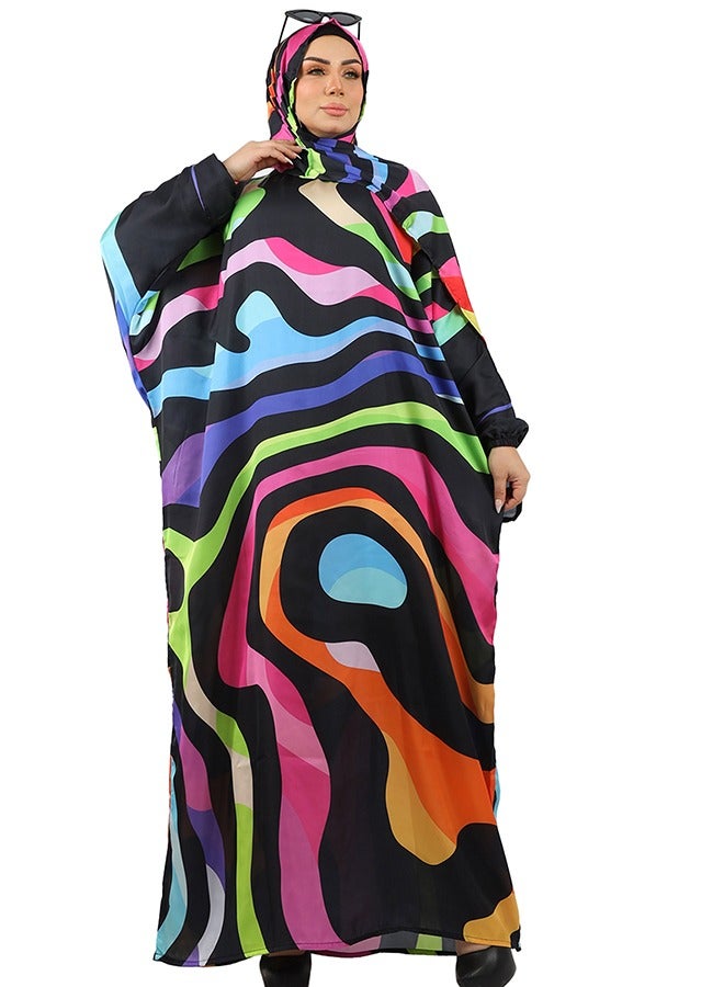 Zmurud Practical Printed silky satin prayer dress with headscarf from zmurud fashion  - Image 3